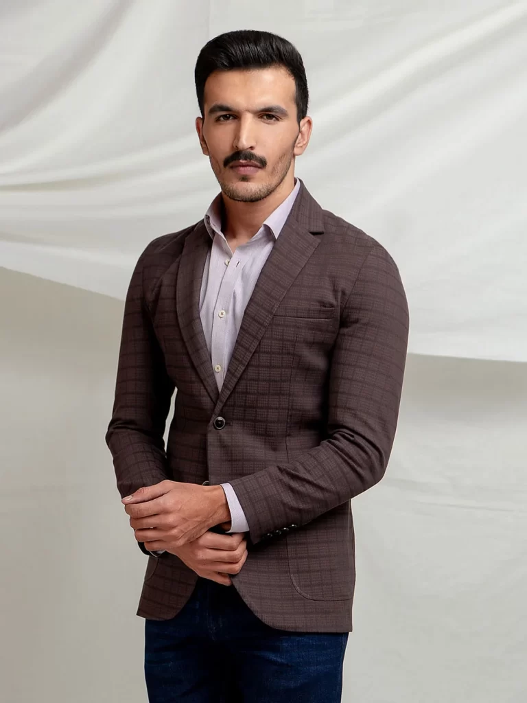 Brown Checkered Blazer Manufacturing Fashion Villaz Pakistan