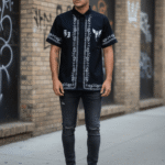 custom printed woven shirt styled for fashion collection