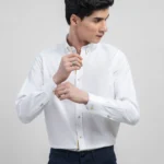 white button down dress shirt in plain weave fabric